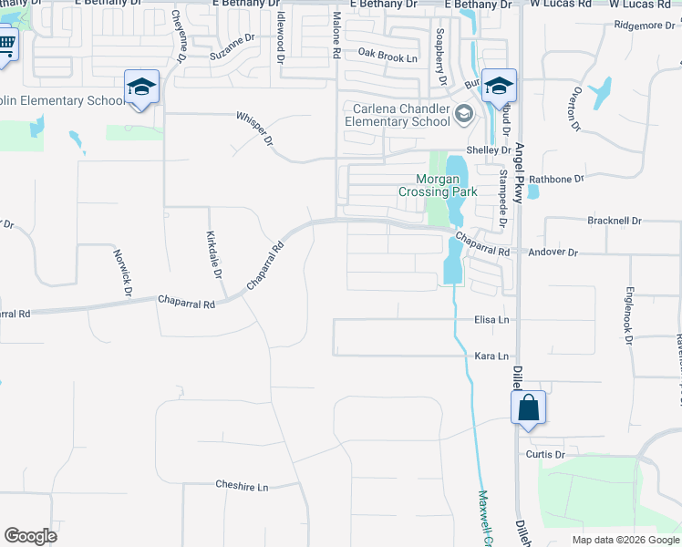 map of restaurants, bars, coffee shops, grocery stores, and more near 1320 Merrimac Drive in Allen
