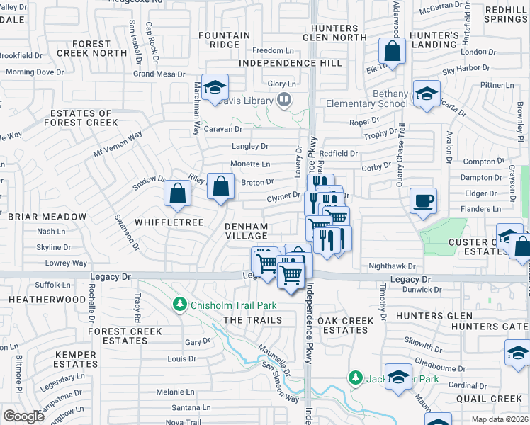 map of restaurants, bars, coffee shops, grocery stores, and more near 3133 Charring Cross in Plano