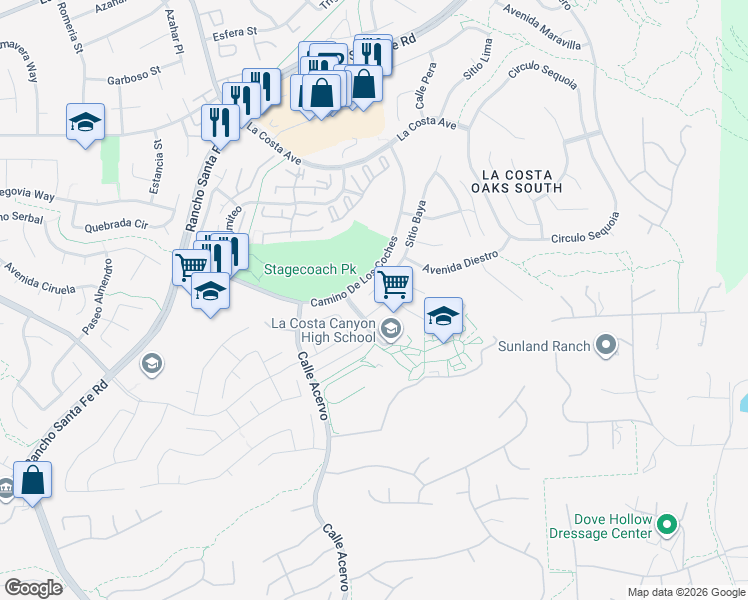 map of restaurants, bars, coffee shops, grocery stores, and more near 3473 Sitio Baya in Carlsbad