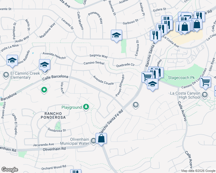 map of restaurants, bars, coffee shops, grocery stores, and more near 7935 Sitio Baniano in Carlsbad