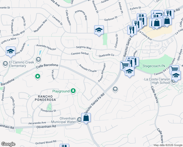 map of restaurants, bars, coffee shops, grocery stores, and more near 7935 Sitio Baniano in Carlsbad