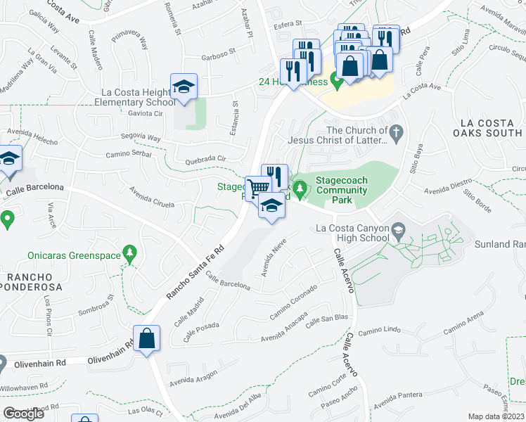 map of restaurants, bars, coffee shops, grocery stores, and more near 3243 Camino De Los Coches in Carlsbad