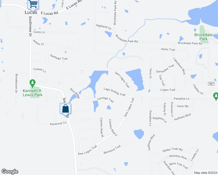 map of restaurants, bars, coffee shops, grocery stores, and more near 213 Lago Grande Trail in Wylie