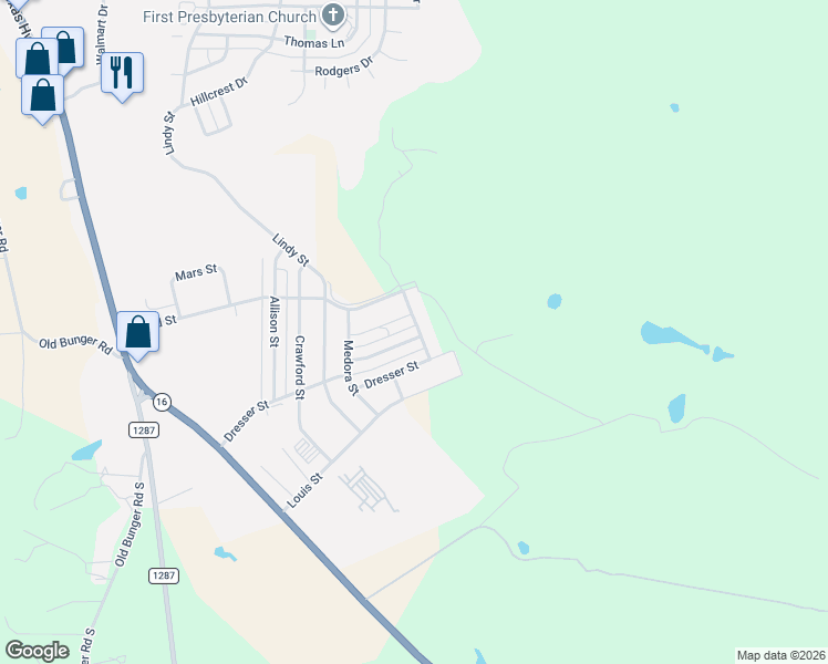 map of restaurants, bars, coffee shops, grocery stores, and more near 1545 Jacqueline Lane in Graham