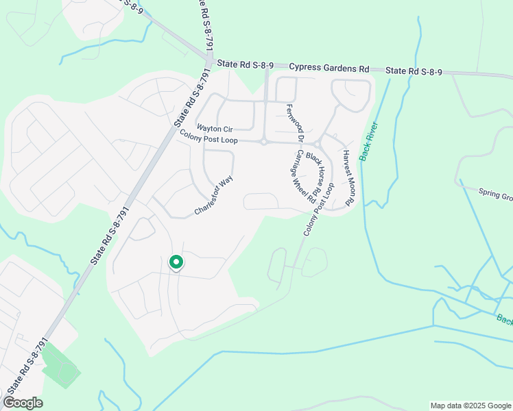 map of restaurants, bars, coffee shops, grocery stores, and more near 520 Chaff Lane in Moncks Corner