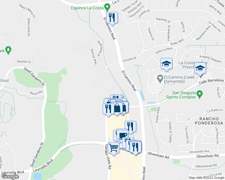 map of restaurants, bars, coffee shops, grocery stores, and more near 1950 Silverleaf Circle in Carlsbad