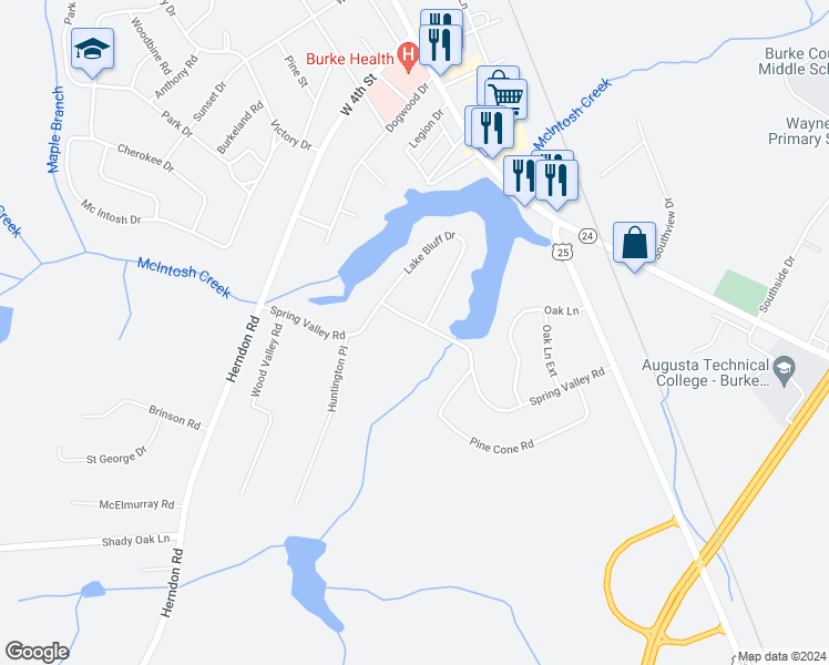 map of restaurants, bars, coffee shops, grocery stores, and more near 301 Spring Valley Road in Waynesboro