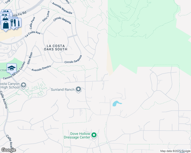 map of restaurants, bars, coffee shops, grocery stores, and more near 3140 Dusty Trail in Encinitas