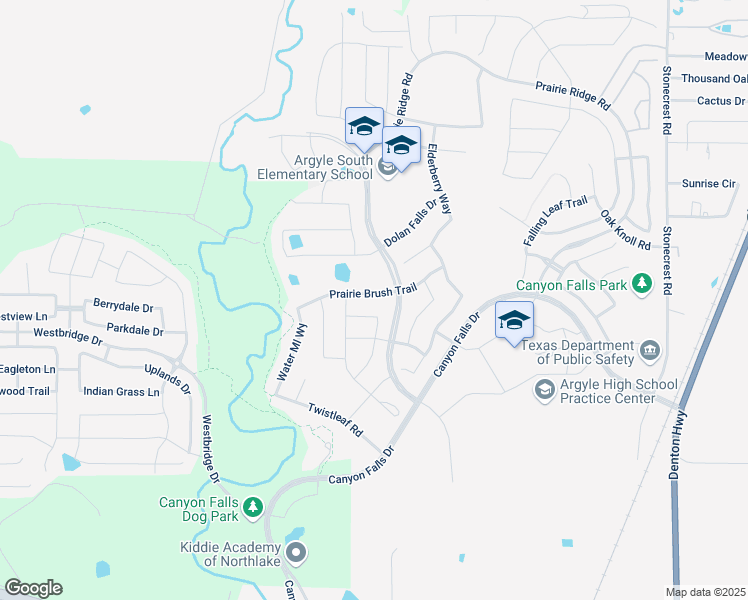 map of restaurants, bars, coffee shops, grocery stores, and more near 6371 Prairie Brush Trail in Argyle