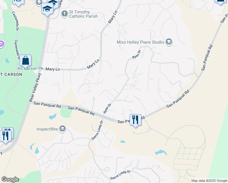 map of restaurants, bars, coffee shops, grocery stores, and more near 3523 Ryan Drive in Escondido