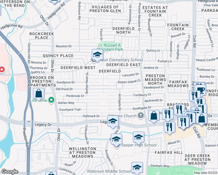 map of restaurants, bars, coffee shops, grocery stores, and more near in Plano
