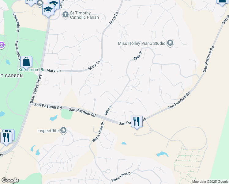 map of restaurants, bars, coffee shops, grocery stores, and more near 3523 Ryan Drive in Escondido