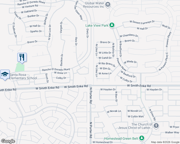 map of restaurants, bars, coffee shops, grocery stores, and more near 41559 Anne Lane in Maricopa