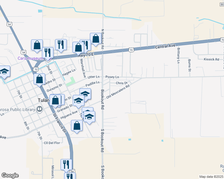 map of restaurants, bars, coffee shops, grocery stores, and more near 500-506 Ethel Ln in Tularosa