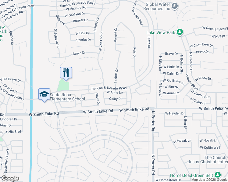 map of restaurants, bars, coffee shops, grocery stores, and more near 41982 Anne Lane in Maricopa