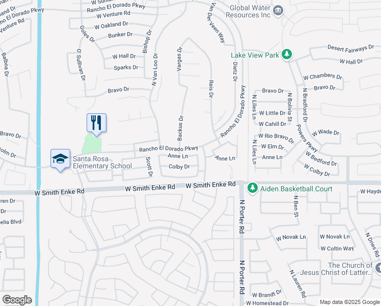 map of restaurants, bars, coffee shops, grocery stores, and more near 41874 West Anne Lane in Maricopa