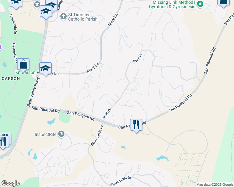 map of restaurants, bars, coffee shops, grocery stores, and more near 3527 Ryan Drive in Escondido