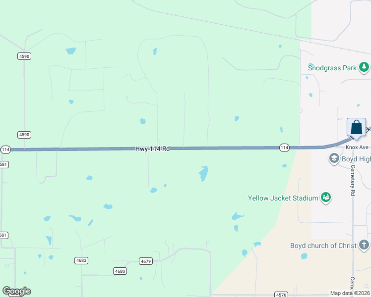 map of restaurants, bars, coffee shops, grocery stores, and more near 2971 Texas 114 in Boyd