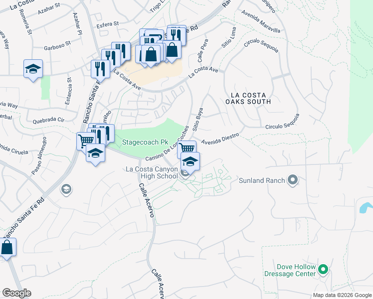 map of restaurants, bars, coffee shops, grocery stores, and more near 3473 Sitio Baya in Carlsbad