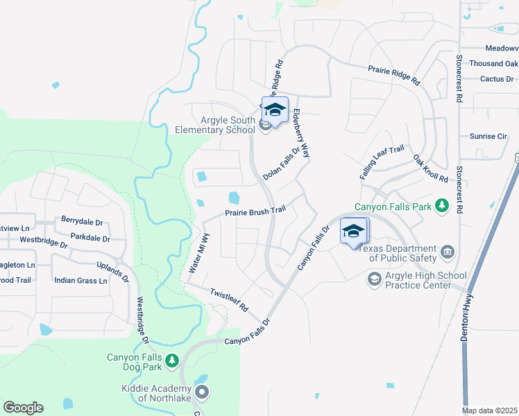 map of restaurants, bars, coffee shops, grocery stores, and more near 6371 Prairie Brush Trail in Argyle