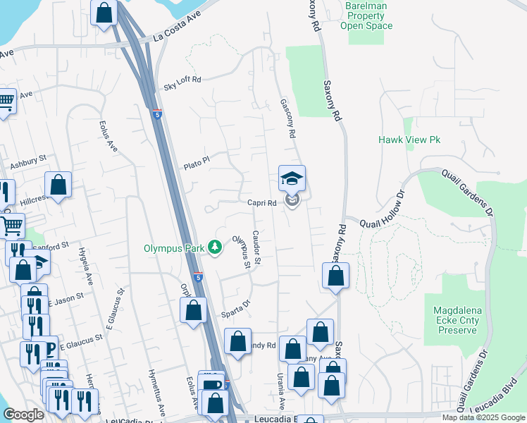 map of restaurants, bars, coffee shops, grocery stores, and more near 1438 Caudor Street in Encinitas