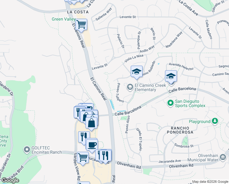 map of restaurants, bars, coffee shops, grocery stores, and more near 2146 Corte Moral in Carlsbad