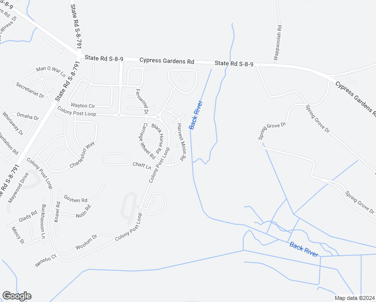 map of restaurants, bars, coffee shops, grocery stores, and more near 134 Harvest Moon Road in Moncks Corner
