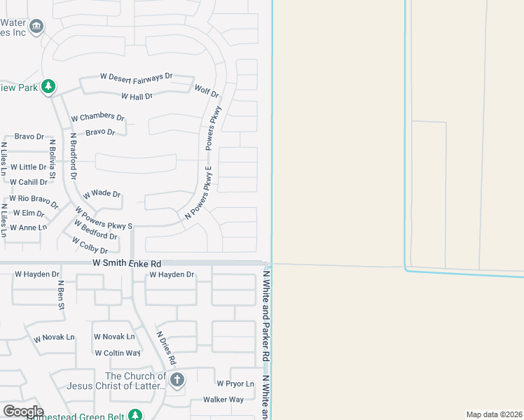 map of restaurants, bars, coffee shops, grocery stores, and more near North White and Parker Road in Maricopa