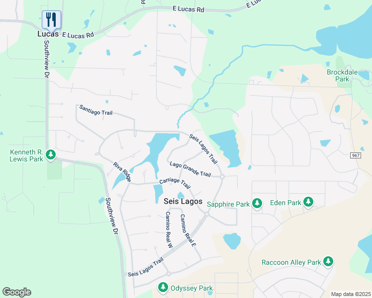 map of restaurants, bars, coffee shops, grocery stores, and more near 204 Lago Grande Trail in Wylie