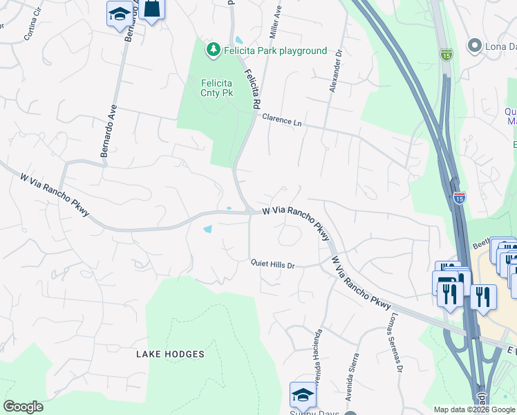 map of restaurants, bars, coffee shops, grocery stores, and more near 678 Via Rancho Parkway in Escondido