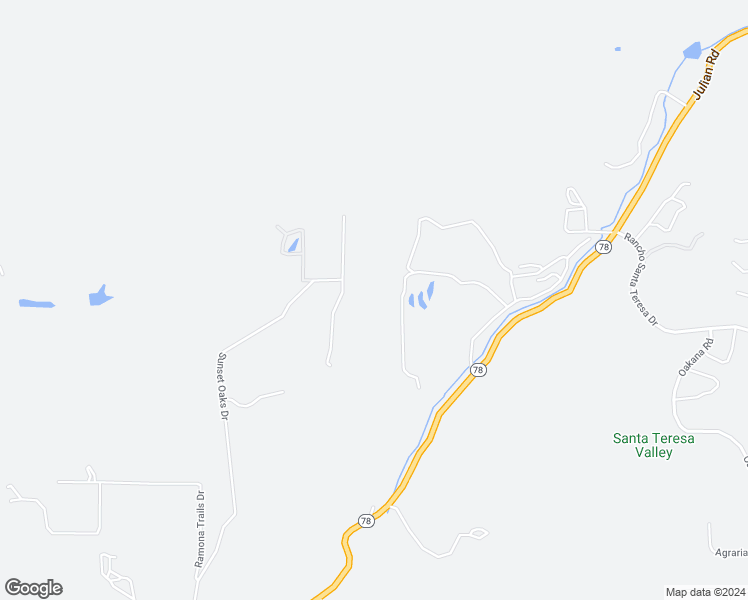 map of restaurants, bars, coffee shops, grocery stores, and more near 19989 Sunset Oaks Drive in Ramona