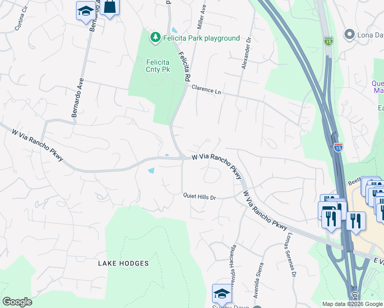 map of restaurants, bars, coffee shops, grocery stores, and more near 678 Via Rancho Parkway in Escondido
