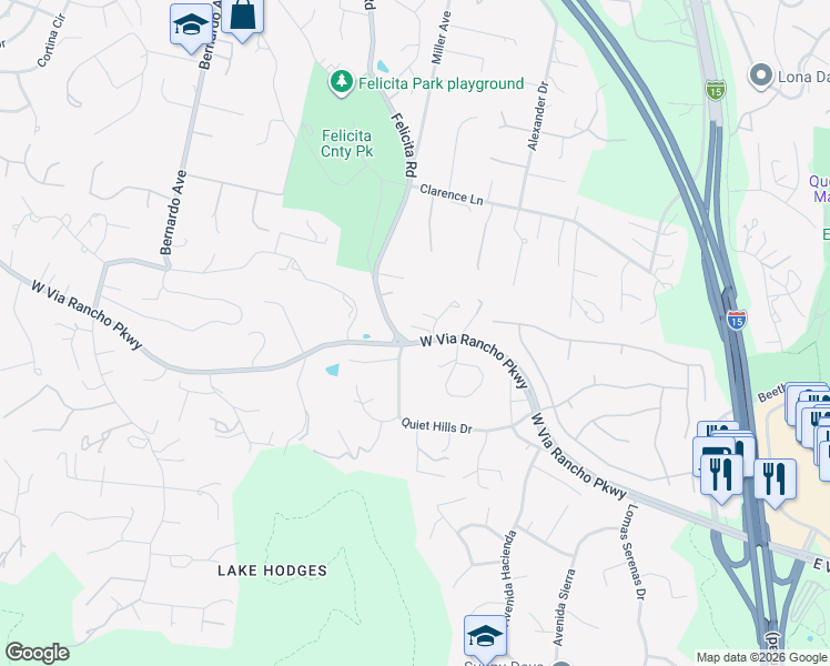 map of restaurants, bars, coffee shops, grocery stores, and more near 672 Via Rancho Parkway in Escondido