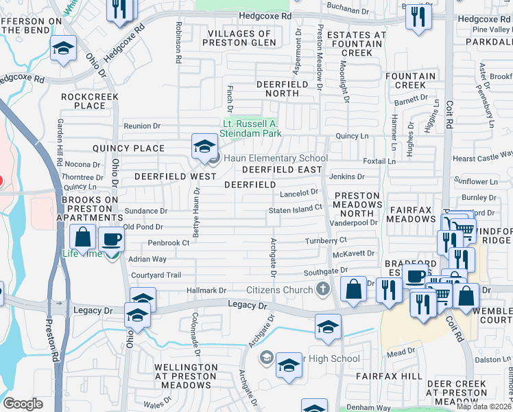 map of restaurants, bars, coffee shops, grocery stores, and more near in Plano