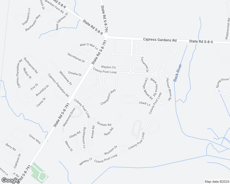map of restaurants, bars, coffee shops, grocery stores, and more near 140 Charlesfort Way in Moncks Corner