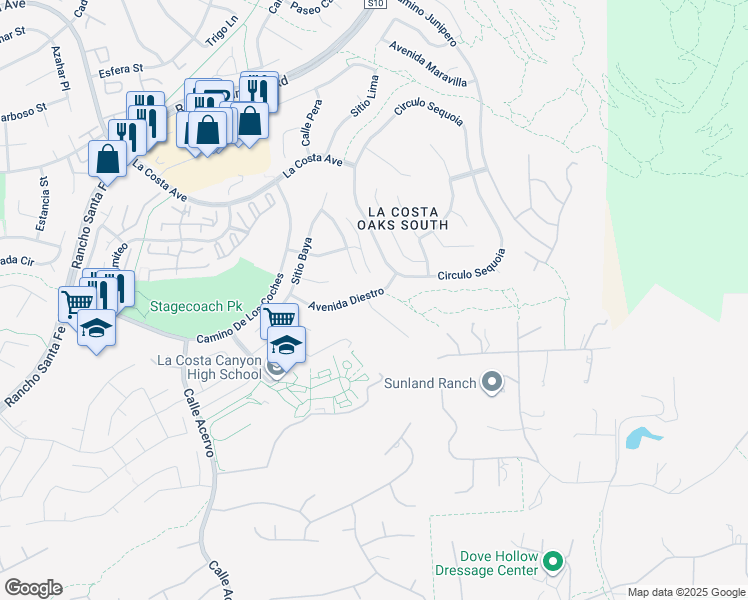 map of restaurants, bars, coffee shops, grocery stores, and more near 3498 Sitio Borde in Carlsbad