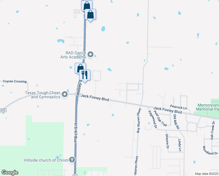 map of restaurants, bars, coffee shops, grocery stores, and more near 2300 West Jack Finney Boulevard in Greenville