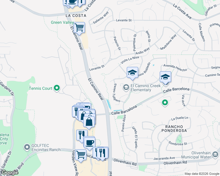 map of restaurants, bars, coffee shops, grocery stores, and more near 2146 Corte Moral in Carlsbad