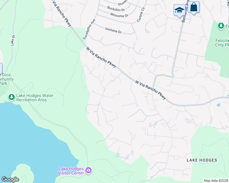 map of restaurants, bars, coffee shops, grocery stores, and more near 1428 Via Valente in Escondido