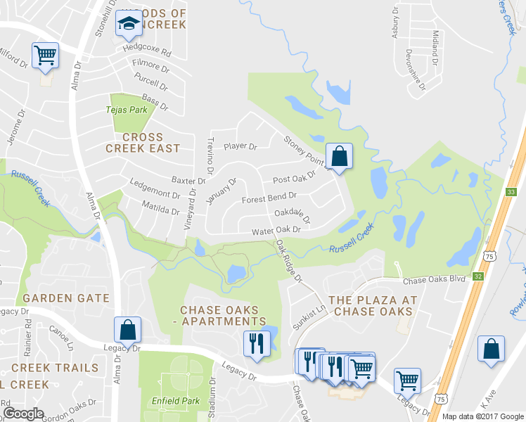 map of restaurants, bars, coffee shops, grocery stores, and more near 701 Pine Lakes Drive in Plano