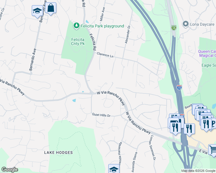 map of restaurants, bars, coffee shops, grocery stores, and more near 640 Via Rancho Parkway in Escondido