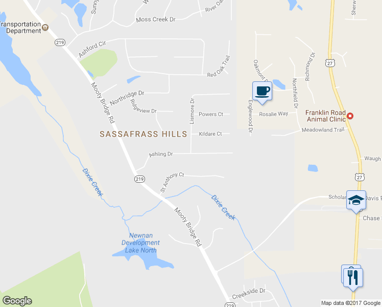 map of restaurants, bars, coffee shops, grocery stores, and more near 100 Lismore Drive in LaGrange