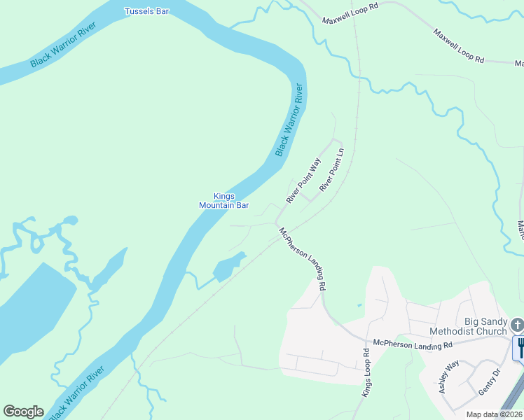 map of restaurants, bars, coffee shops, grocery stores, and more near 11671 River Point Drive in Tuscaloosa