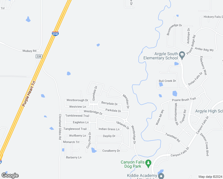 map of restaurants, bars, coffee shops, grocery stores, and more near 3306 Meridian Drive in Argyle