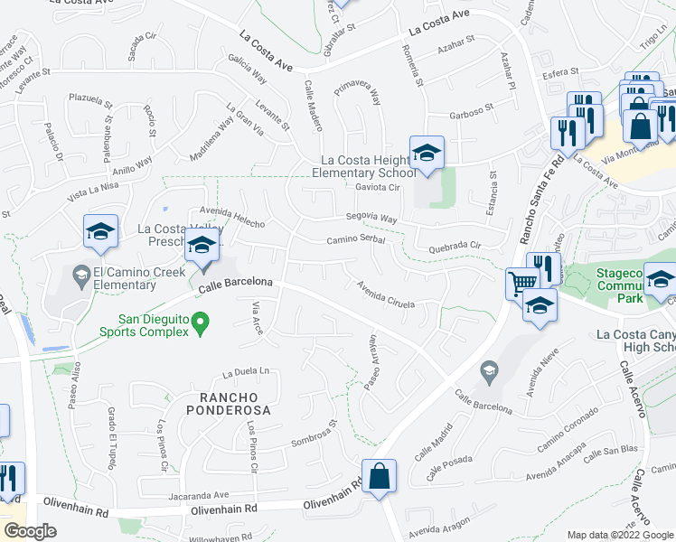 map of restaurants, bars, coffee shops, grocery stores, and more near 2959 Avenida Ciruela in Carlsbad