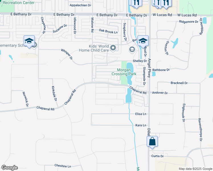 map of restaurants, bars, coffee shops, grocery stores, and more near 1623 Burberry Drive in Allen