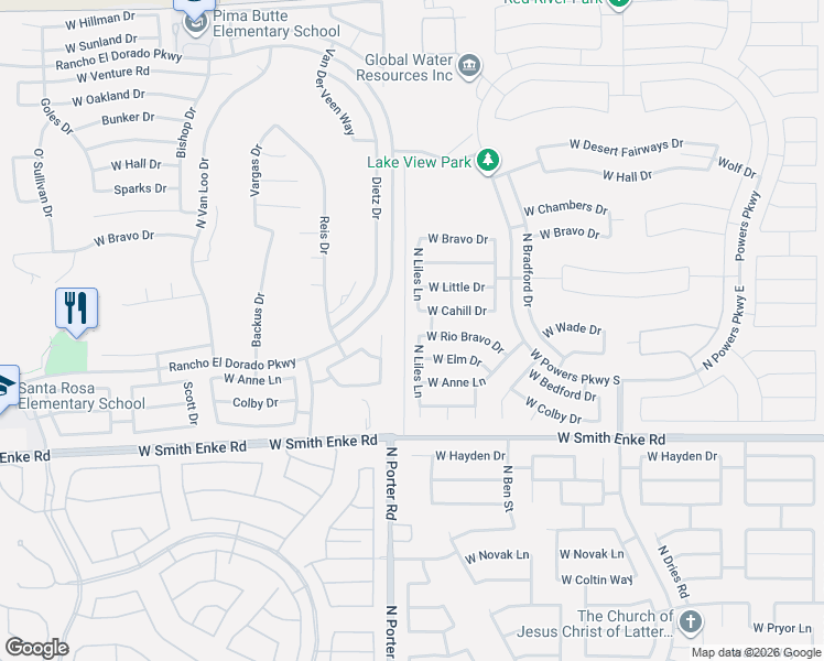 map of restaurants, bars, coffee shops, grocery stores, and more near 21634 North Liles Lane in Maricopa