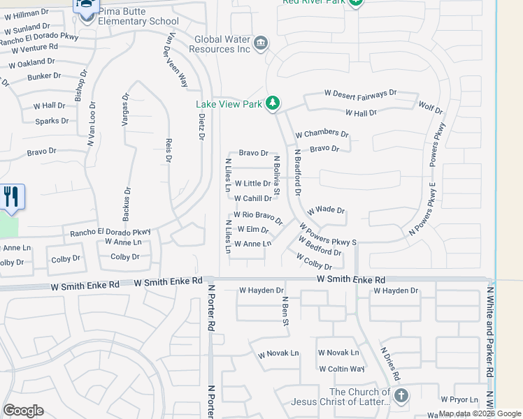 map of restaurants, bars, coffee shops, grocery stores, and more near 41273 West Rio Bravo Drive in Maricopa
