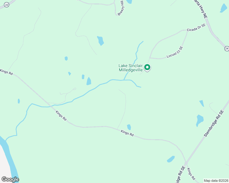 map of restaurants, bars, coffee shops, grocery stores, and more near 270 Kings Road in Milledgeville