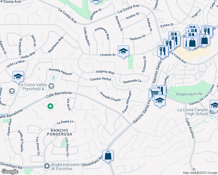 map of restaurants, bars, coffee shops, grocery stores, and more near 7886 Sitio Abeto in Carlsbad